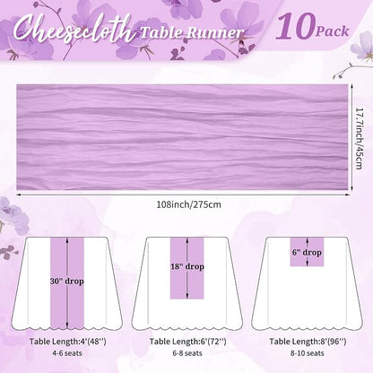 Pesonlook Cheesecloth Table Runner Light Purple, 10 Pack 17.7x108 inch - Image 2