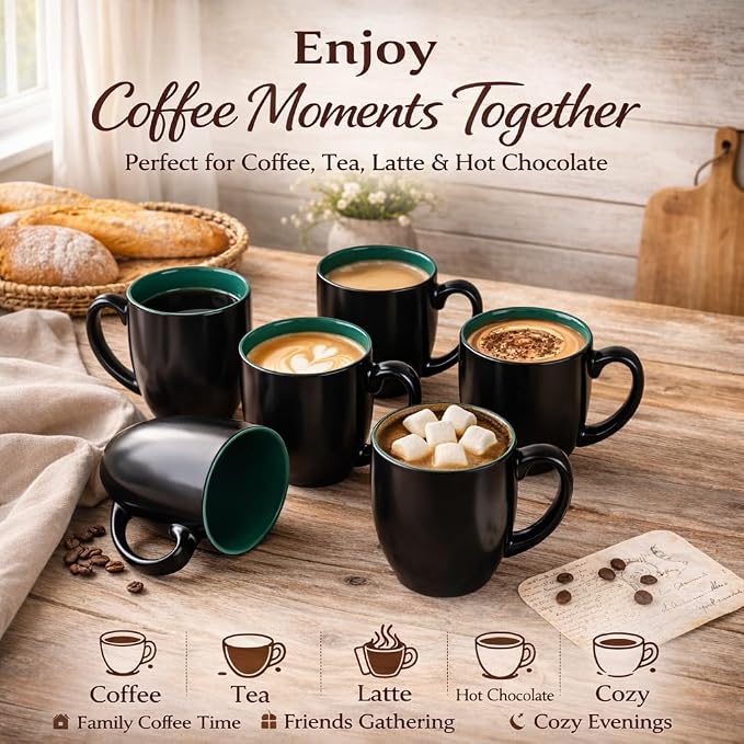 GBhome 16 oz Coffee Mugs Set of 6, Ceramic Coffee Cups- Green - Image 7