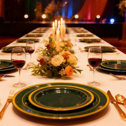 200PCS Green Plastic Plates, Green Disposable Plates with Gold Rim Include 100 Dinner Plate 10 inch and 100 Dessert Plate 7 inch Perfect for Party & Wedding