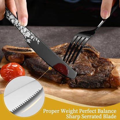 40 Piece Black Silverware Set, Stainless Steel Flatware Cutlery Set Service - Image 4