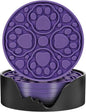 6 Pack Purple Silicone Coffee Coasters with Holder, 4 Inches Non-Slip Decorative Round Coaster for Tabletop, Desk Dishwasher Safe Cup Mat for Bar, Drinks, Beer
