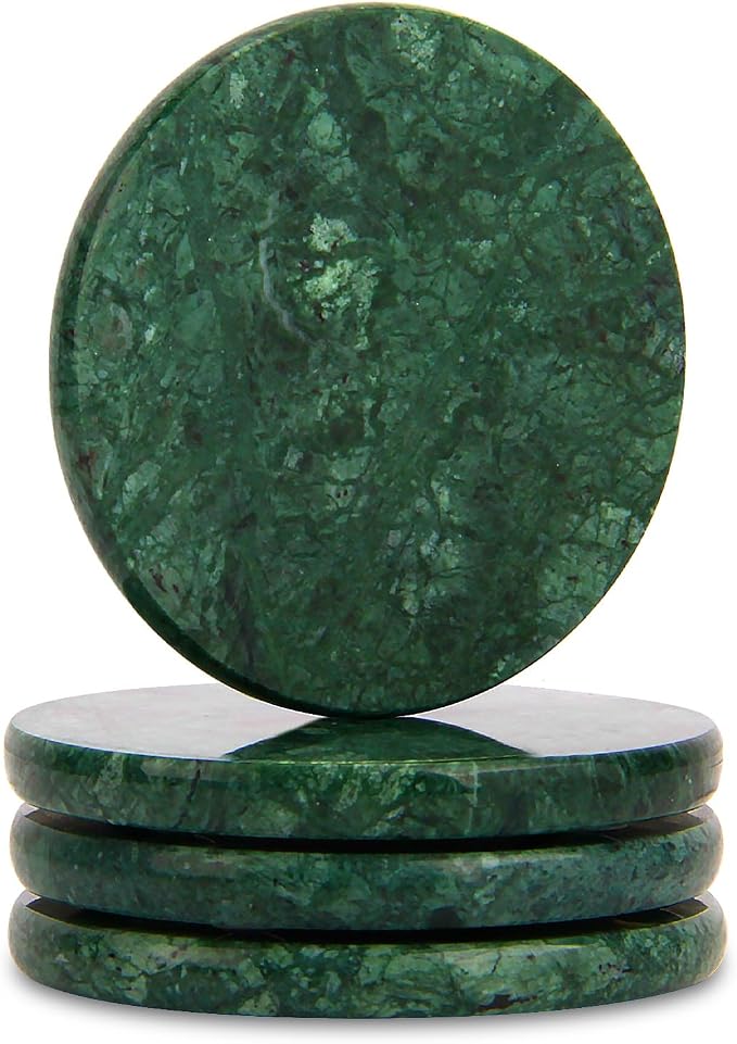 Natural Marble Coasters Set of 4, 4 inch Round, Silicone Anti-Slip Pads by Unknown