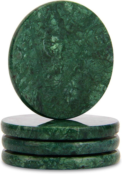Natural Marble Coasters Set of 4, 4 inch Round, Silicone Anti-Slip Pads by Unknown