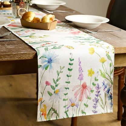 Spring Table Runner 13x108 Inch Watercolor Wild Flower Farmhouse Rustic Holiday - Image 4