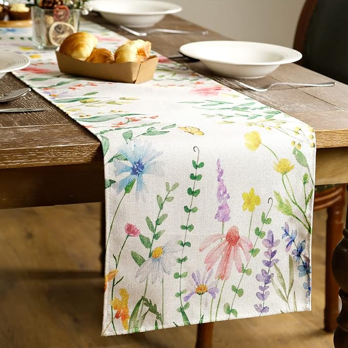 Spring Table Runner 13x90 Inch Watercolor Wild Flower Farmhouse Rustic Holiday - Image 4