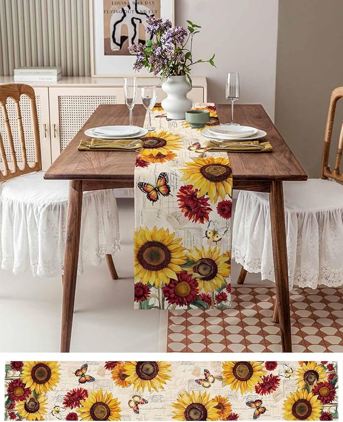 Sunflower Farmhouse Table Runners 70 Inches Long, Spring Summer Retro Table - Image 6