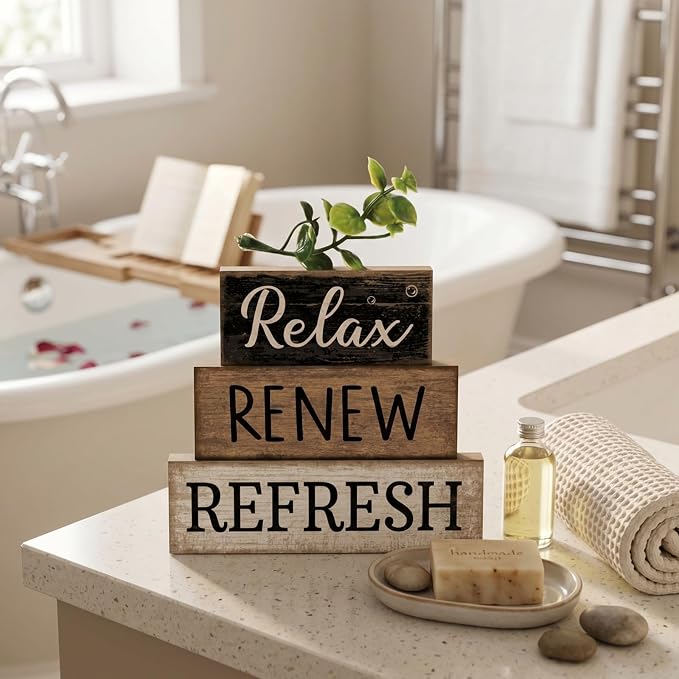 Moucuny 4 Pcs Bathroom Shelf Decor Sign Farmhouse Bathroom Decor and - Image 8