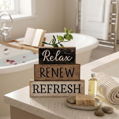 Moucuny 4 Pcs Bathroom Shelf Decor Sign Farmhouse Bathroom Decor and - Image 8