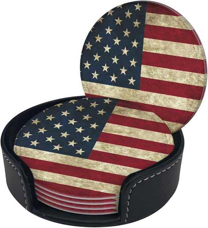 Vintage American Flag Leather Coasters Set of 6 - Image 6