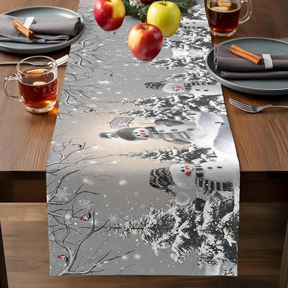 Christmas Snowman Table Runners 90 Inches Long, Cotton Linen Fabric Snowflake - Image 7