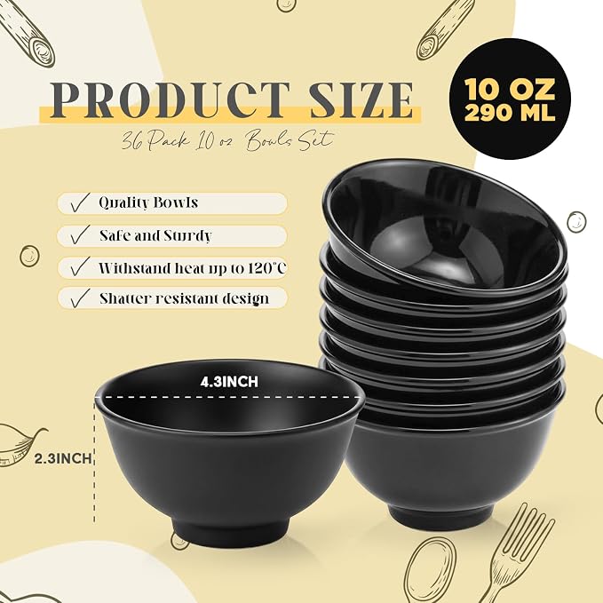 Tioncy 36 Pcs Bowls Set Unbreakable Dessert Soup Salad Bowls - Image 2