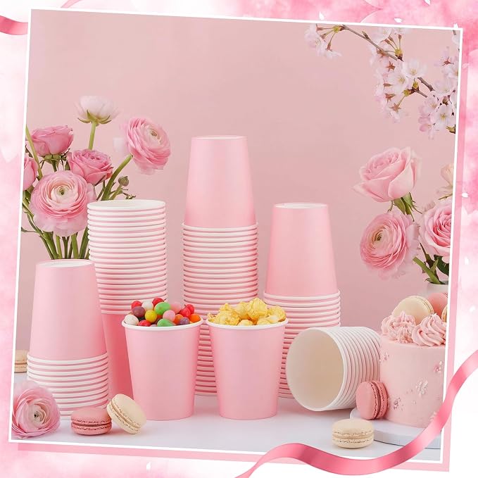 NatNarr 100 Pack Pink Paper Cup, 9oz Pink Party Cups Drinking Cups | Disposable - Image 3