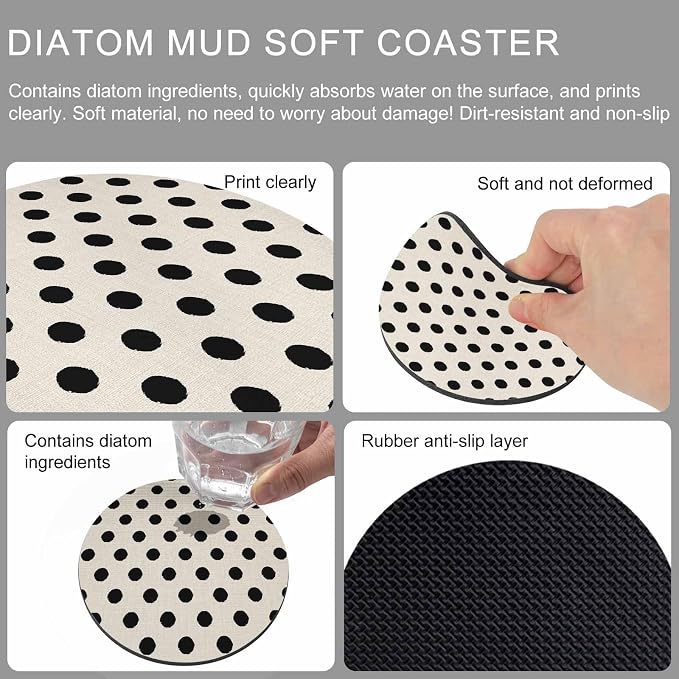 Wave Point Black Coasters Set of 6, Modern Minimalist Geometric on Linen Soft - Image 9