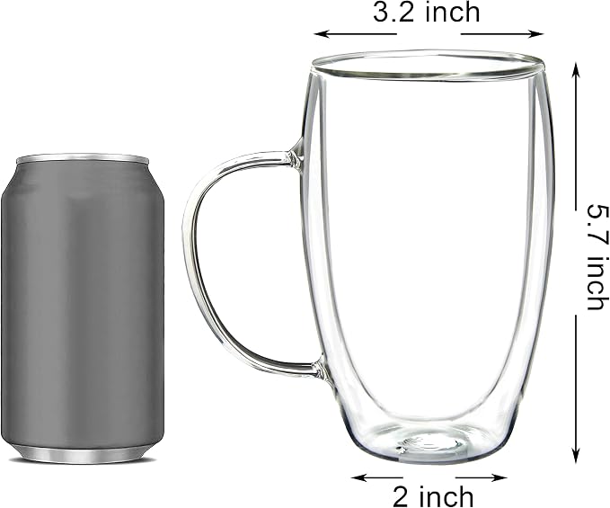 Youngever 2 Pack Glass Coffee Cups, Double Wall Thermo Insulated Coffee Cups - Image 2