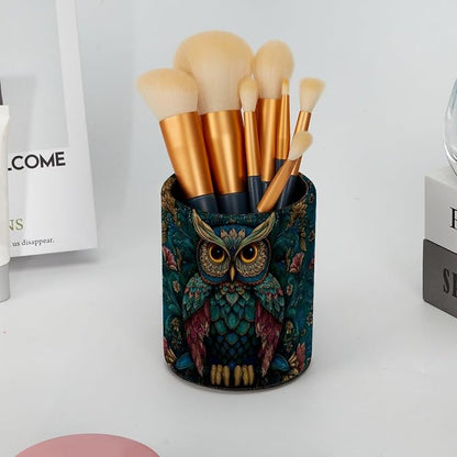 Vintage Owl and Flower Leather Pen Holder - Image 6