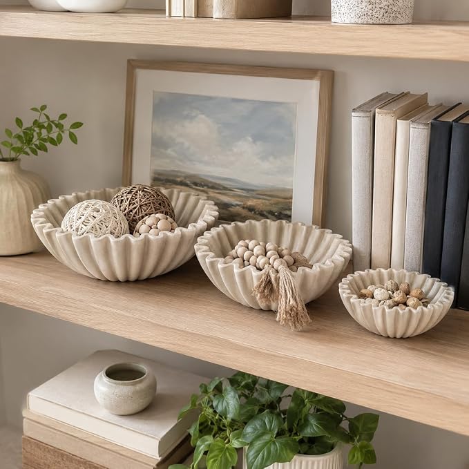 Decorative Bowl Set of 3, Fluted Resin Bowls - Image 5