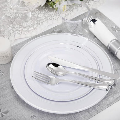 WELLIFE 210 Piece Silver Plastic Dinnerware Set - Image 7