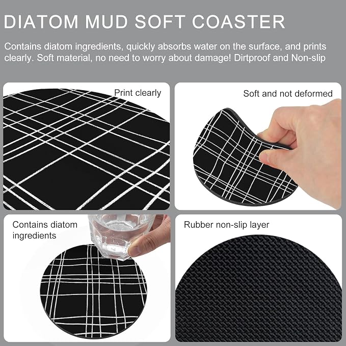 Simple Grid Coasters Set of 2, Absorbent Coasters - Image 9