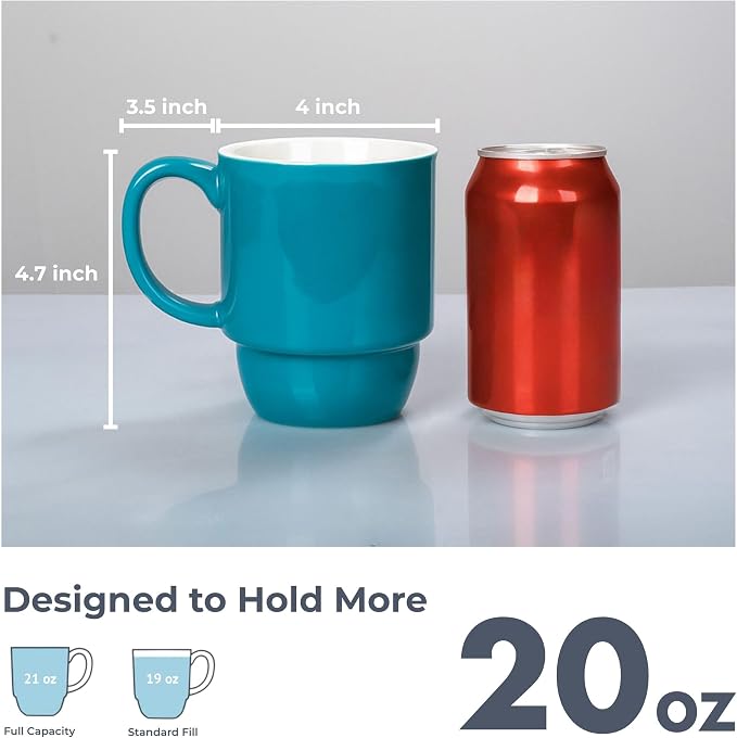 Stackable Porcelain Coffee Mug Set of 4 – 20oz Jumbo Capacity, Space-Saving - Image 4