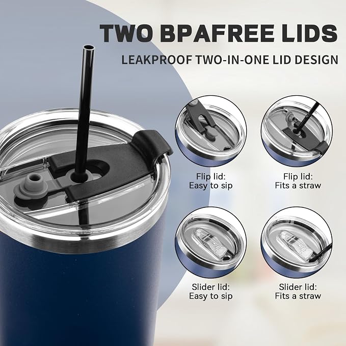 40 oz Tumbler with Lids and Straws, Stainless Steel Insulated Coffee Tumbler - Image 5