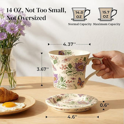 DOWAN 14 oz Coffee Mug and Saucer Set, Ceramic Mug - Image 5