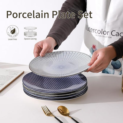 Dinner Plates Set of 6, 10.5 Inch Ceramic Dish Set Plate Set for Kitchen, Microwave, Oven and Dishwasher Safe, Scratch Resistant