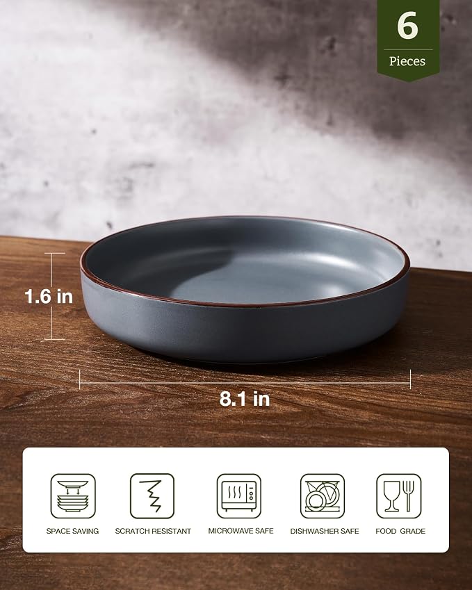 famiware Mercury Pasta Bowls Set of 6, 33 oz Large Salad Bowls, Charcoal | - Image 7