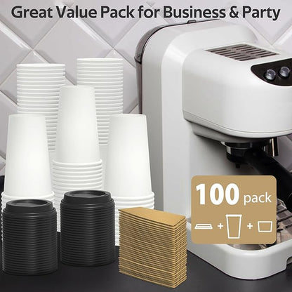 100 Pack 16 oz Disposable Coffee Cups with Lids and Sleeves, Sturdy Thick Paper & Leak-free Insulated to Go Paper Hot Coffee Cups with Sip Lids for Hot & Cold Beverage