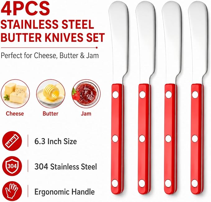 4PCS Stainless Steel Butter Knives Set: 6.3 Inch Cheese Spreader 304 Stainless - Image 2