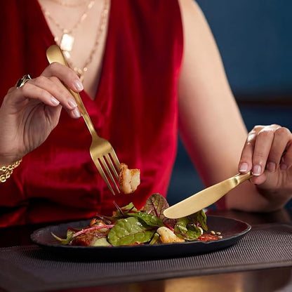 LIANYU 20 Piece Matte Gold Silverware Set, Stainless Steel Gold Flatware | - Image 2