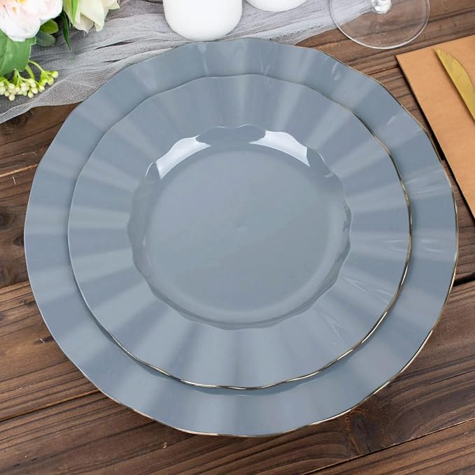 Efavormart 9" Salad Plates – Set of 10 Plastic Dusty Blue Round Disposable by efavormart