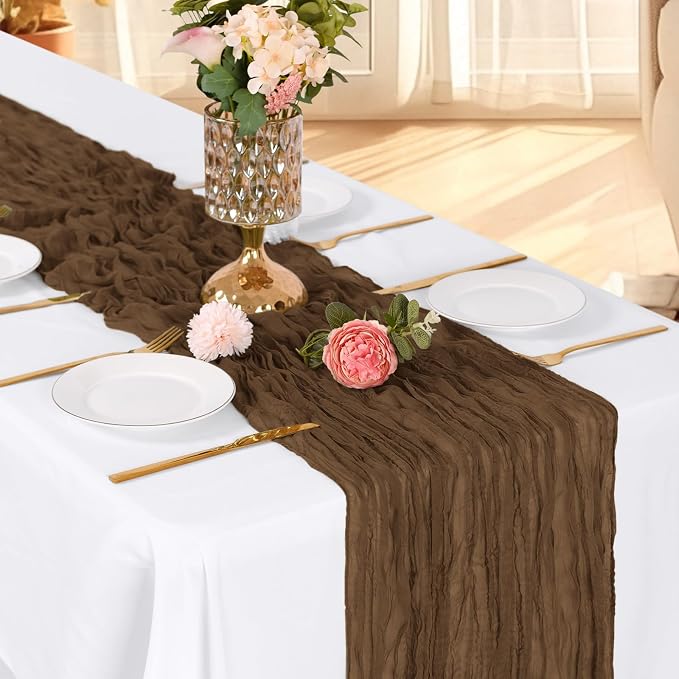 3 Pack Brown Cheesecloth Table Runner, 17 x 108 Inch, Gauze Cheese Cloth Table - Image 3