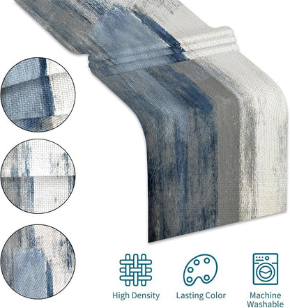 White Gray Table Runners Modern Art Farmhouse Linen Table Runners Dresser - Image 4
