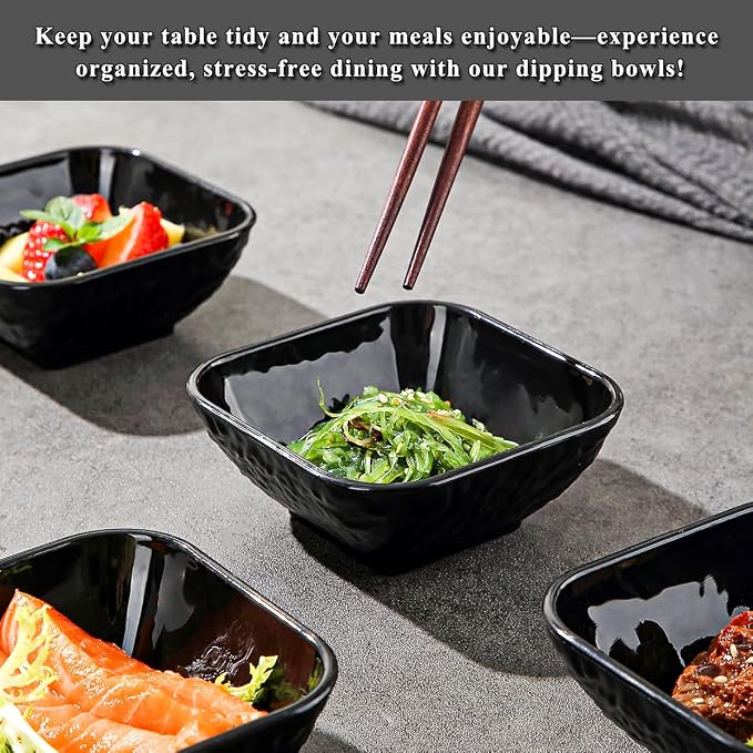 Berglander Dip Bowls Set 12pcs, 6 oz Black Plastic Dipping Bowls, Matte Stone - Image 8