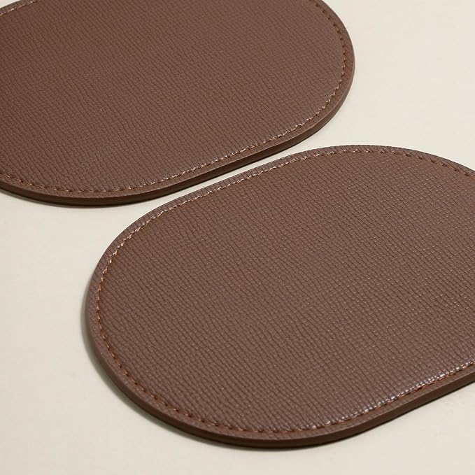 OLETHA Aesthetic Oval Drink Coasters, Tan | Faux leather coasters - Image 4