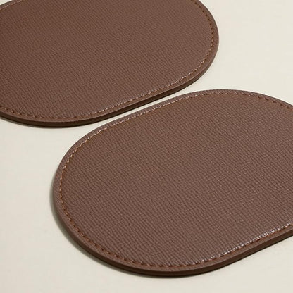 OLETHA Aesthetic Oval Drink Coasters, Tan | Faux leather coasters - Image 4