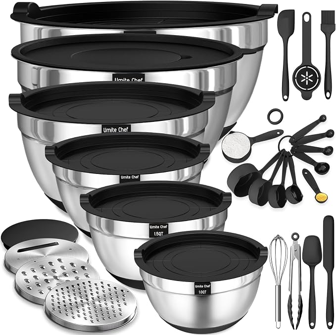Thickened Heavy-Duty 26pcs Stainless Steel Bowl, Mixing Bowl Set by UmiteChef