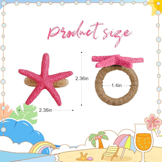 wonlex Summer Napkin Rings Set of 8, Faux Sea Star Napkin Ring - Image 7
