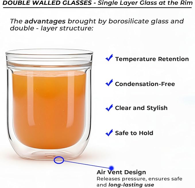 Aquach 8oz Double Walled Glass Espresso Cups Set of 2, Insulated Small Mugs | - Image 5