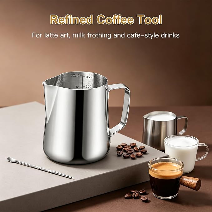 Milk Frothing Pitcher, 12oz Milk Frother Cup - Image 5