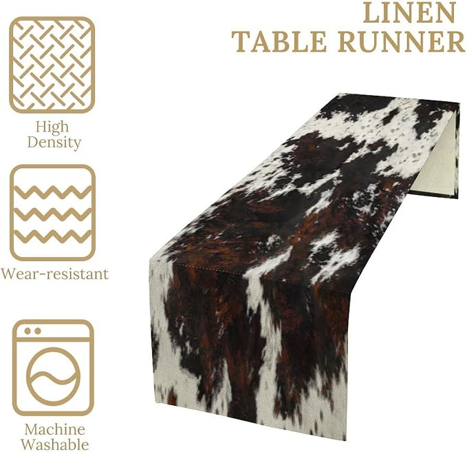 Cow Skin Print Table Runner, Cotton Linen Rustic Cottage Country Farm Animal - Image 4