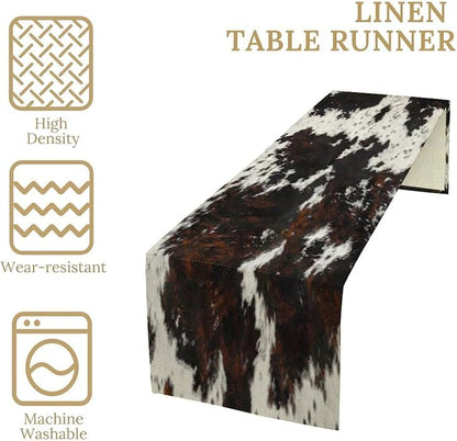 Cow Skin Print Table Runner, Cotton Linen Rustic Cottage Country Farm Animal - Image 4