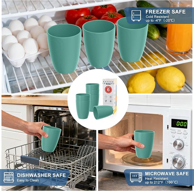 Wheat Straw Plastic Cups Set 6 PCS, 12 OZ Unbreakable Reusable Plastic Cups - Image 4