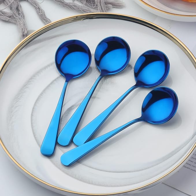 Broth Round Spoon Set, 12 Piece Reusable Stainless Steel Dinner Table Cereal - Image 4
