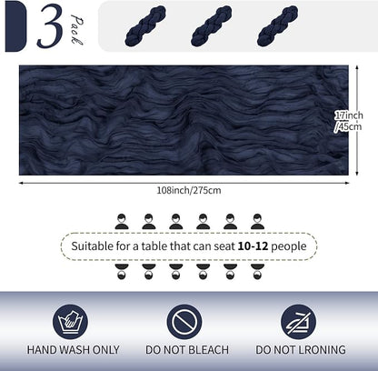 3 Pack Navy Blue Cheesecloth Table Runner 17x108 Inch Semi Sheer Boho Gauze - Image 2