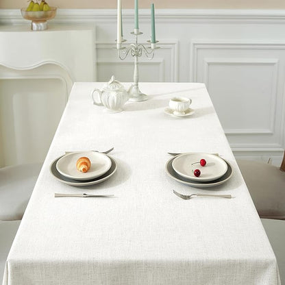 JIALE Textured Tablecloths, Heavy Duty Cotton Linen Farmhouse Table Cloth Rectangle Table, Waterproof Wrinkle-Free Rectangle Tablecloth for Kitchen, Dining, Parties, 55"x75", Ivory