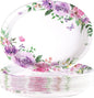 50Pcs Floral Oval Paper Plates 10" x 12" Large Heavy Duty Disposable Watercolor Purple Floral Butterfly Paper Plates Spring Rose Flower Dessert Platters for Bridal Shower Wedding Supplies Decorations