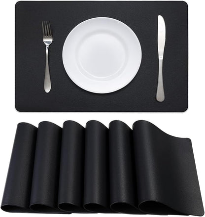 Faux Leather Halloween Placemats HeloHo Black Table Place Mats Set of 6 Waterproof Oilproof Heat Stain Resistant Placemats Washable Wipeable Placemat for Kitchen Dining Table Decoration Indoor Outdoor