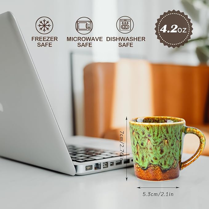 4.2 oz Espresso Cups Set of 2, Ceramic Coffee Mugs Demitasse Cups | Small - Image 2