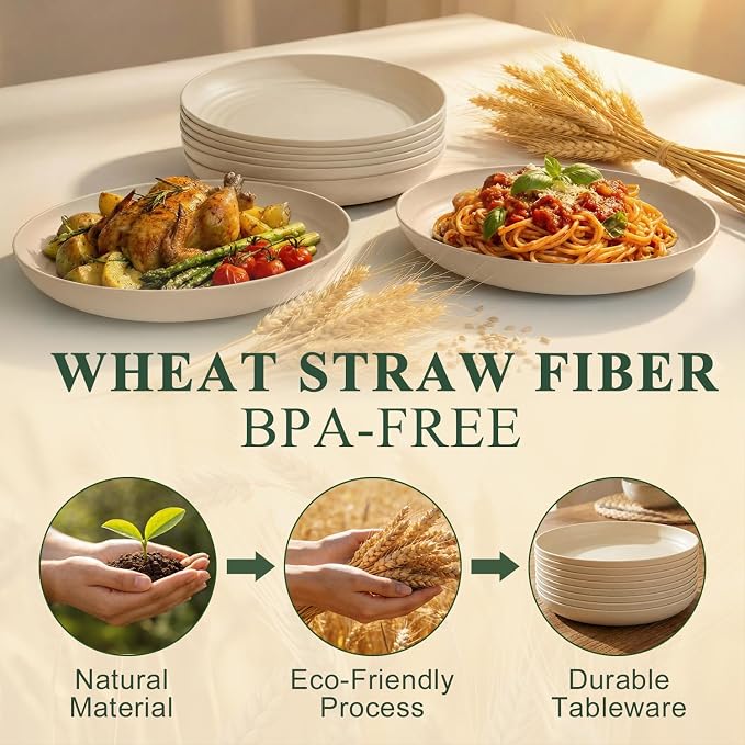 Dinner Plates Set for 8, Wheat Straw Plate 10 Inch, Unbreakable Serving Plates - Image 3
